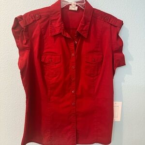 Red Short-Sleeve Button-Up Shirt